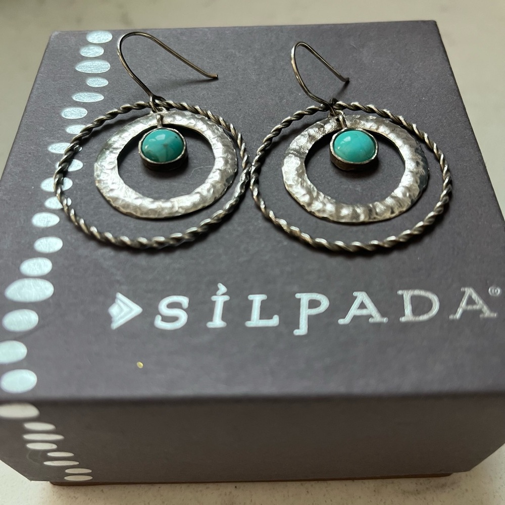 Silpada Silver and Turquoise Eye Dangle Earrings